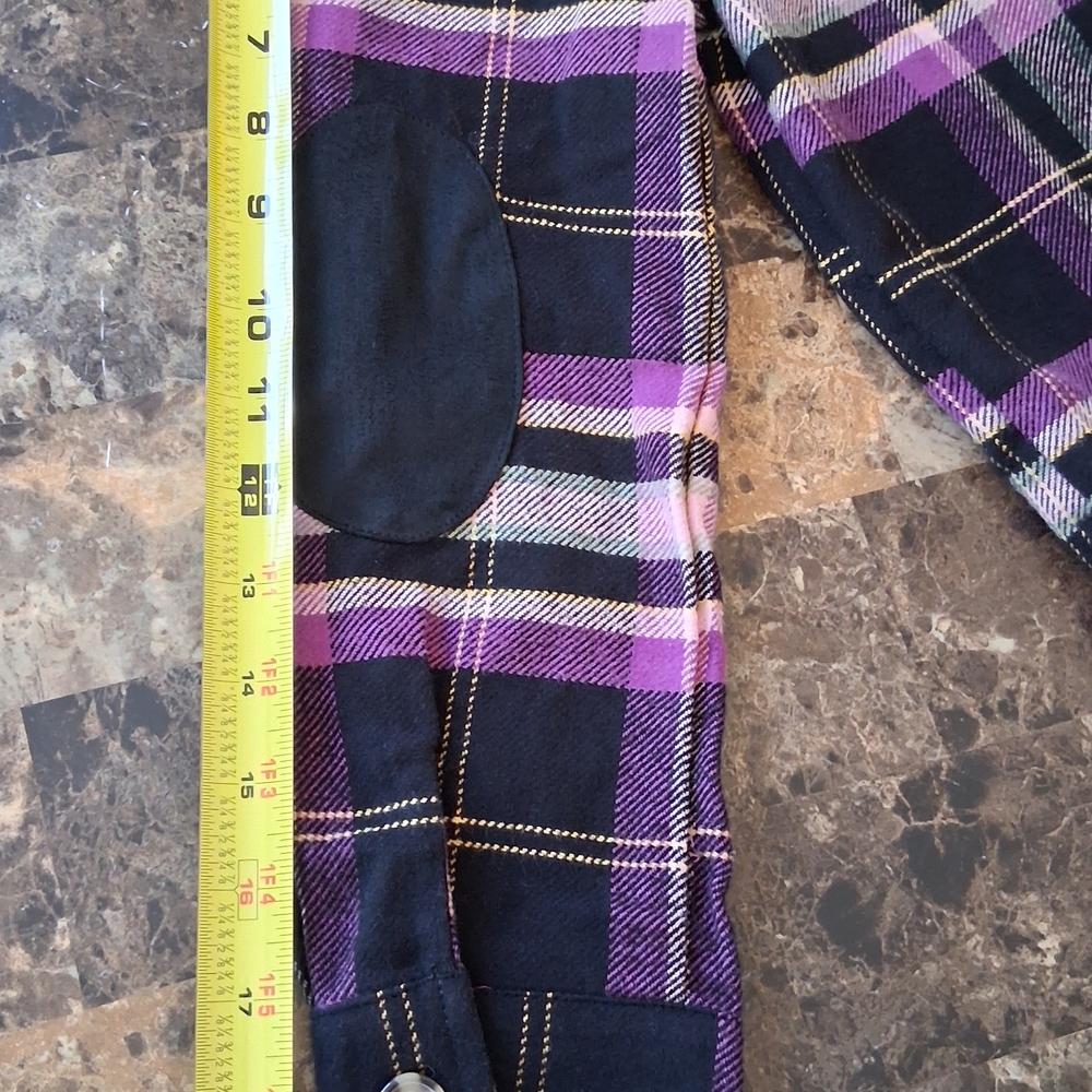 Cato Purple&Black Plaid Button Down Flanel With Front & Side Pockets 100% Cotton - Picture 14 of 15